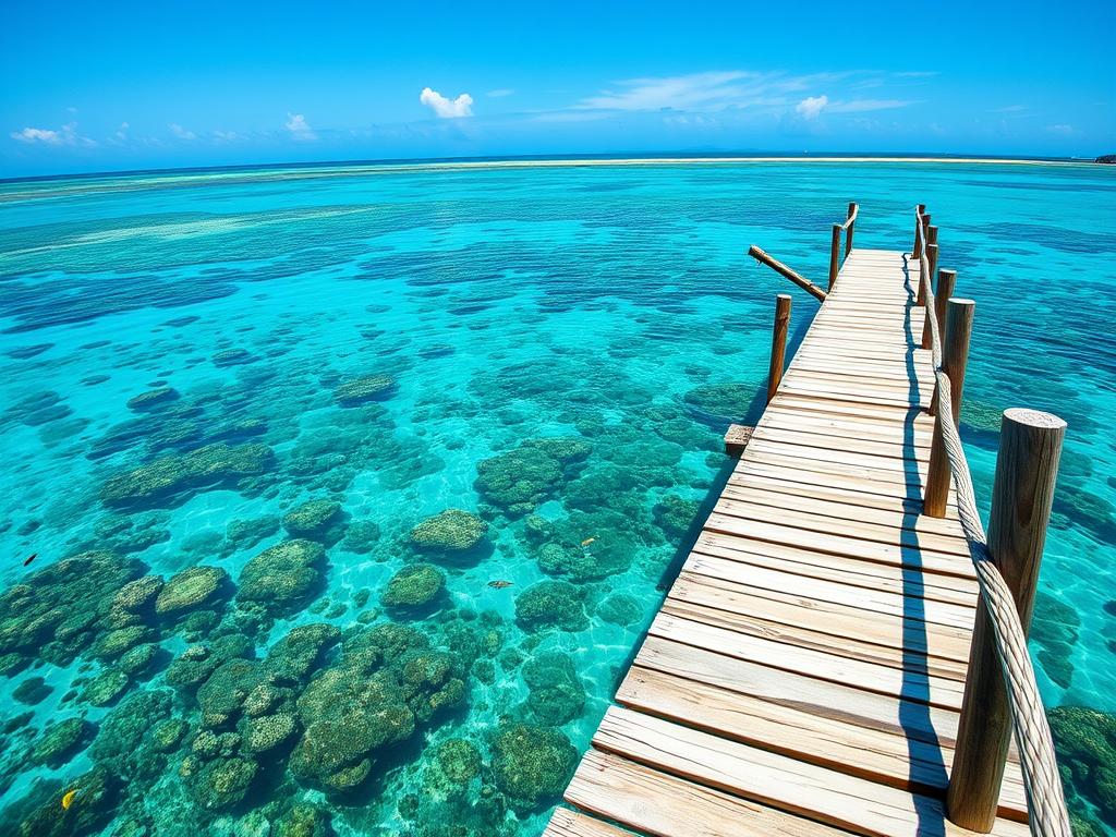 Dermaga kayu dan perairan jernih di Sauwandarek, tempat snorkeling terbaik di Raja Ampat