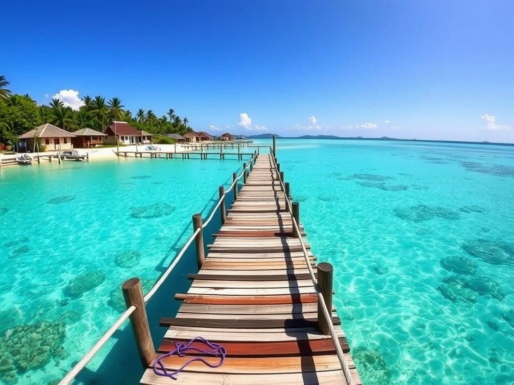 Desa wisata Arborek dengan dermaga dan perairan jernih untuk snorkeling di Raja Ampat