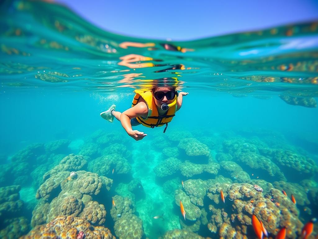 Wisatawan snorkeling dengan peralatan lengkap di Raja Ampat